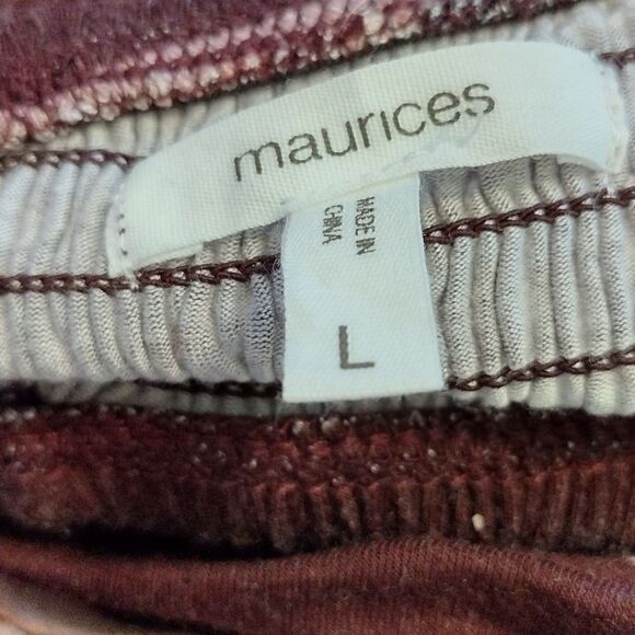 Maurices L Burgundy Maxi Dress Striped Off Shoulder 90s Slit Sides. - Picture 6 of 6